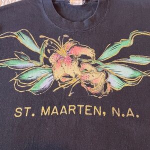 Vintage single stitch T-shirt, made in USA, floral decal, black
